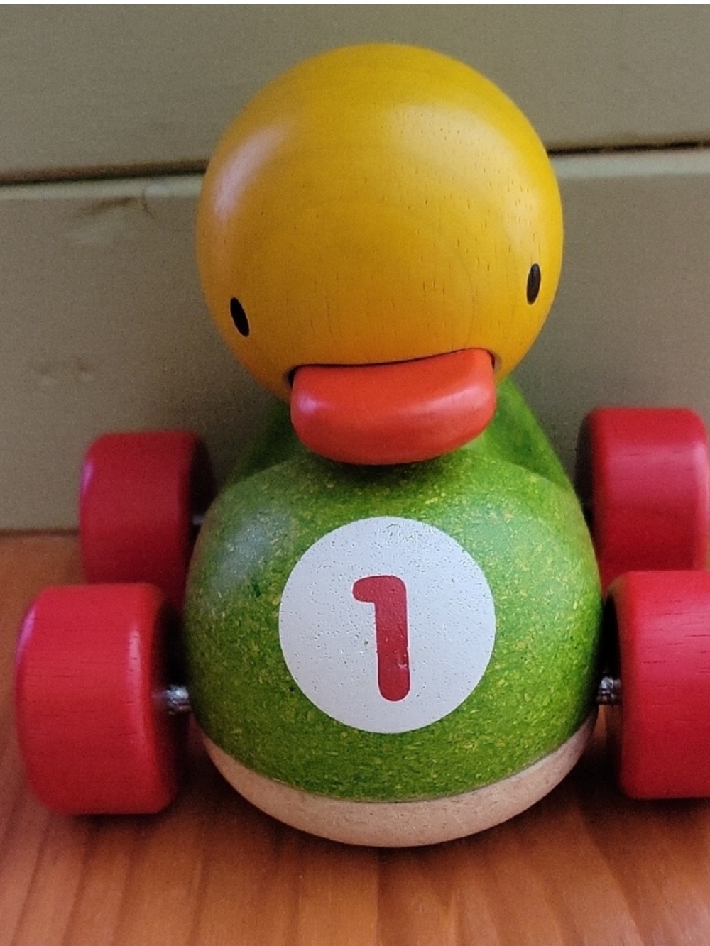 Plan toys 1 Wooden Duck Racecar Toy duck wheels wood toy toddler